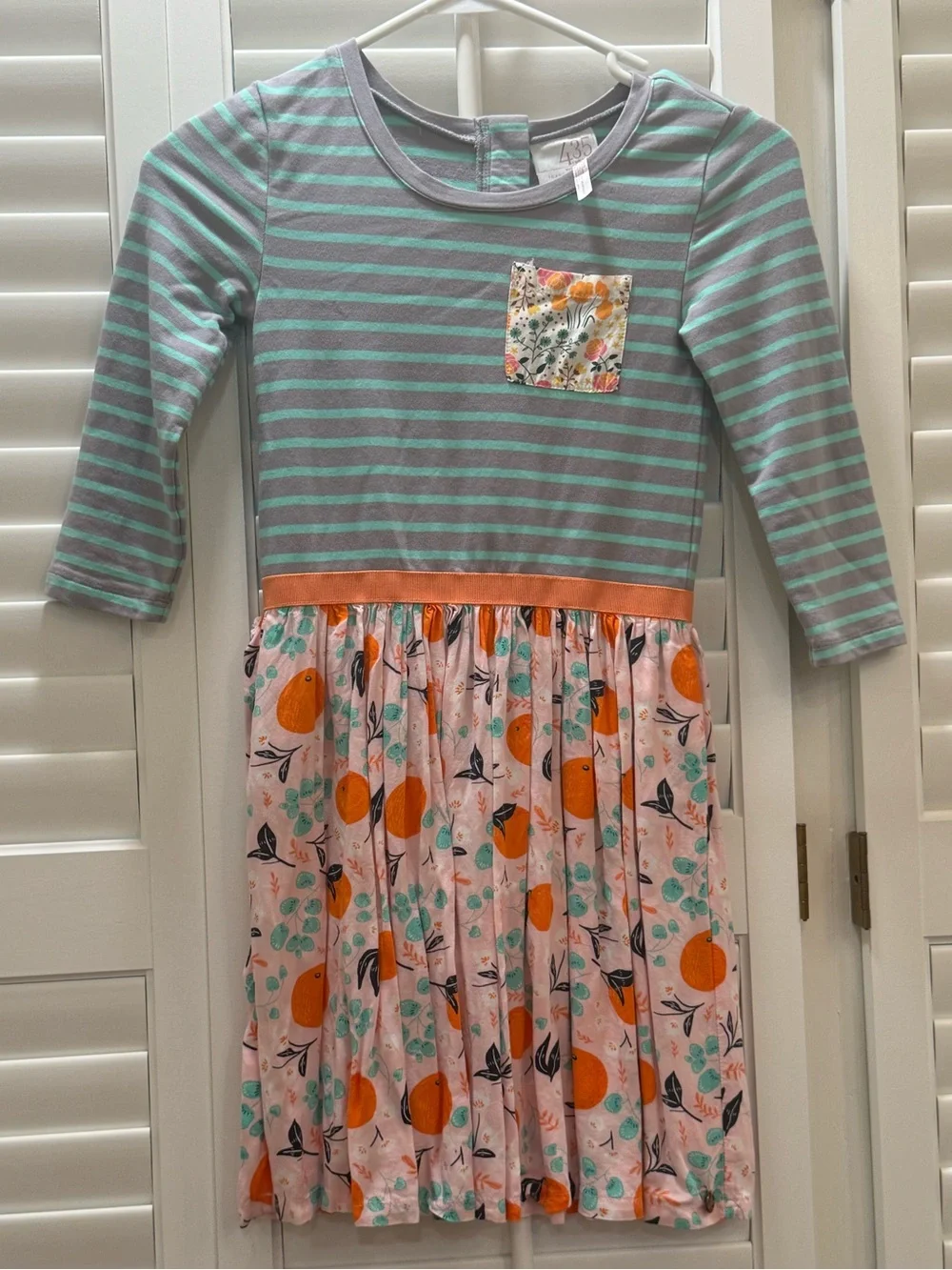 Matilda Jane Gray & Mint Striped Dress with Orange Floral Skirt